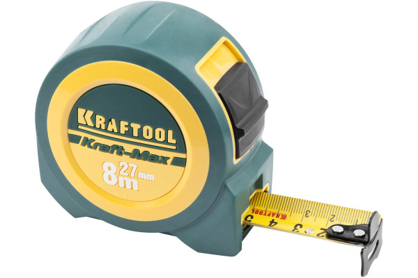 Рулетка Kraftool PRO Kraft-Max длинный вылет, нейлон, упрочненный двухкомпонентный корпус, 8м 27мм 34127-08-27