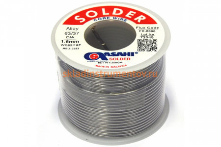 Припой (1.6 мм, 0.25 кг, Sn63/Pb37, FC5000 флюс RMA) ASAHI 00-00000314