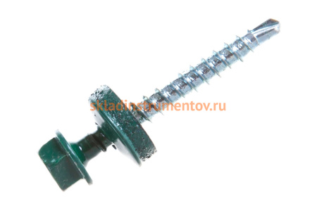 Саморезы для крепления кровельных материалов к деревянной обрешетке Зубр цвет RAL 6005 зеленый насыщенный, оцинкованные, 4,8x38мм, 600шт 4-300310-48-038-6005