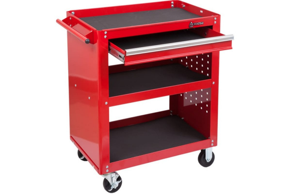 Красная открытая тележка (3 полки и ящик) МАСТАК 520-01580
