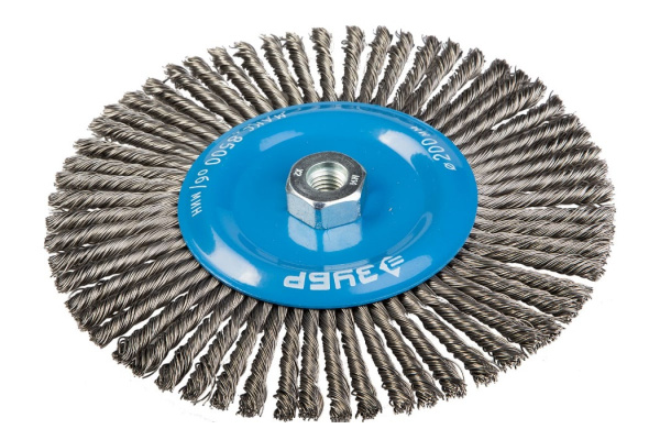 Щетка ЭКСПЕРТ дисковая для УШМ (жгутированная проволока 0,5 мм, 200 мм, М14) Зубр 35192-200_z01