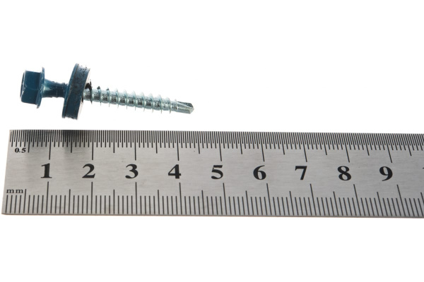 Саморезы Зубр для крепления кровельных материалов к деревянной обрешетке, цвет RAL 5009 небесно-голубой, оцинкованные, 4,8x38мм, 1600шт 4-300310-48-038-5009