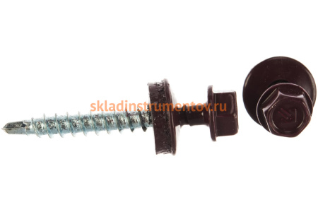 Саморезы для крепления кровельных материалов к деревянной обрешетке Зубр цвет RAL 3005 темно-красный, оцинкованный, 4,8x38мм, 1600шт 4-300310-48-038-3005