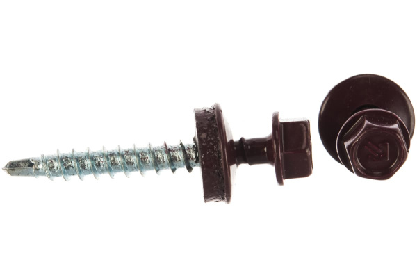 Саморезы для крепления кровельных материалов к деревянной обрешетке Зубр цвет RAL 3005 темно-красный, оцинкованный, 4,8x38мм, 1600шт 4-300310-48-038-3005