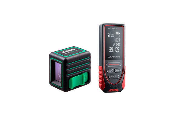 Комплект: лазерный уровень ADA CUBE MINI GREEN + лазерный дальномер ADA COSMO MINI 40 ADA А00627