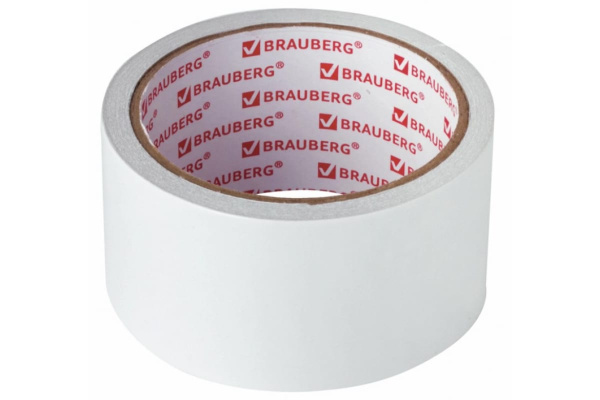 Клейкая двухсторонняя лента BRAUBERG 50 мм х 10 м, бумажная основа 229055