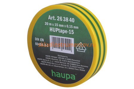 Изолента ПВХ HAUPA цвет желто-зеленый, шир.15мм, длина 20 м, d 74 мм 263840