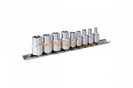 Набор головок 3/8" Е10-Е14; 1/4" Е4-Е8 на планке 9 шт. FORCE 3092