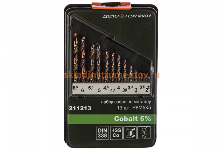 Набор сверл (13 шт; 1.5-6.5 мм; Р6М5К5) по металлу Дело Техники 211213