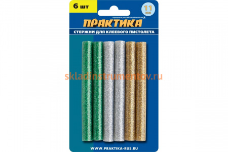 Клей для клеевого пистолета цветной (6 шт; 11х100 мм; 3 цвета) ПРАКТИКА 649-356