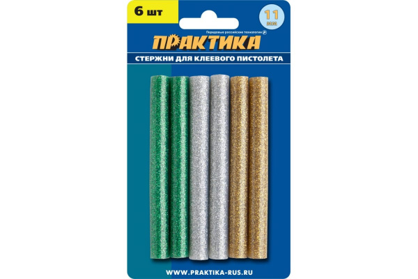 Клей для клеевого пистолета цветной (6 шт; 11х100 мм; 3 цвета) ПРАКТИКА 649-356