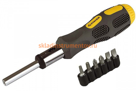 Реверсивная отвертка MAX-GRIP в наборе с битами 7 предметов STAYER 2588-H7 G