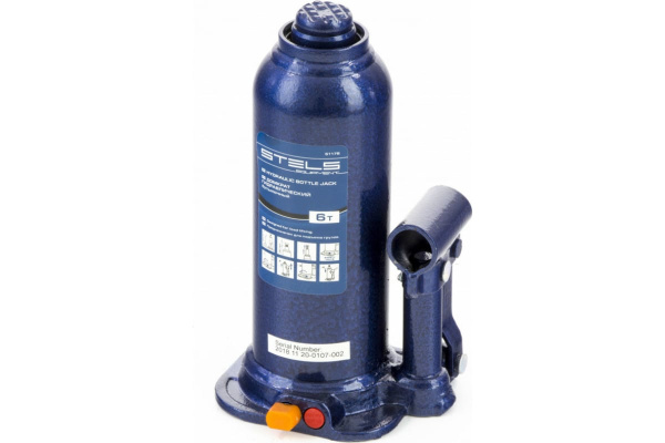 Гидравлический бутылочный домкрат 6 т, h подъема 207–404 мм, в пластиковом кейсе STELS 51176