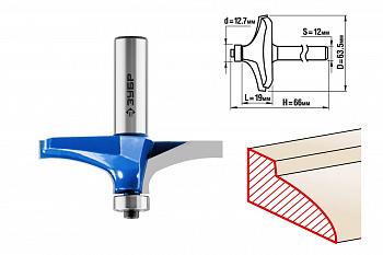 Фреза фигирейная №3 ПРОФЕССИОНАЛ (63.5х19х66 мм; хвостовик 12 мм) Зубр 28762-63.5