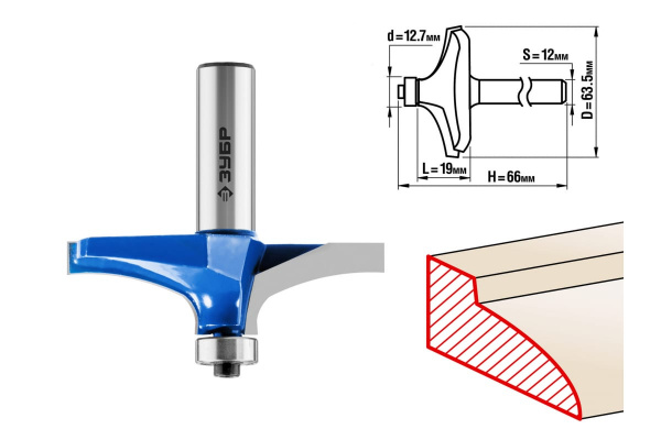 Фреза фигирейная №3 ПРОФЕССИОНАЛ (63.5х19х66 мм; хвостовик 12 мм) Зубр 28762-63.5