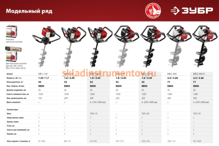 Мотобур со шнеком Зубр МБ2-300 Н