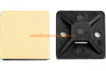 Самоклеющаяся площадка под хомут-стяжку Зубр ПХС черная, 20 x 20 мм, 100 шт, нейлоновая, 30917-20