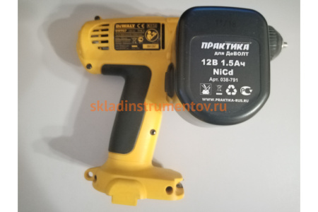 Аккумулятор (12 В; 1.5 А*ч; NiCd) для инструментов DeWALT, B&D блистер ПРАКТИКА 038-791