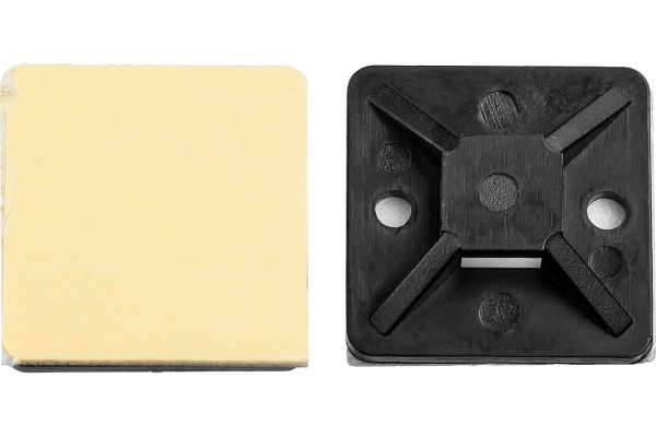 Самоклеющаяся площадка под хомут-стяжку Зубр ПХС черная, 20 x 20 мм, 100 шт, нейлоновая, 30917-20