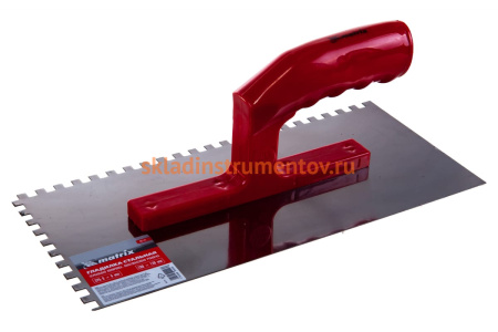 Стальная гладилка 280х130мм, зеркальная полировка, пластмас. ручка, 6х6мм MATRIX 86775