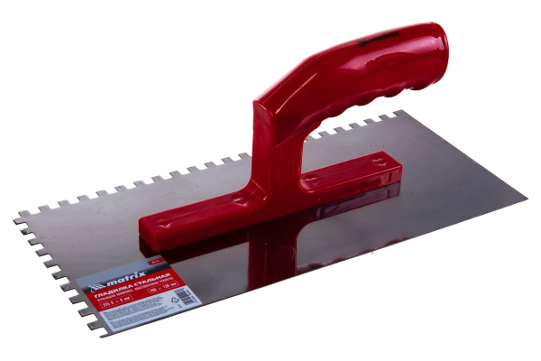 Стальная гладилка 280х130мм, зеркальная полировка, пластмас. ручка, 6х6мм MATRIX 86775