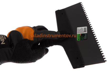 Шпатель из нержавеющей стали, 250 мм, зуб 4x4 мм, пластмассовая ручка СИБРТЕХ 85457