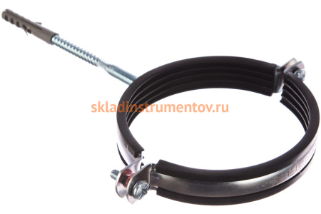 Трубный хомут с гайкой ЗУБР оцинкованный, в комплекте с сантехнической шпилькой и дюбелем 37866-107-116