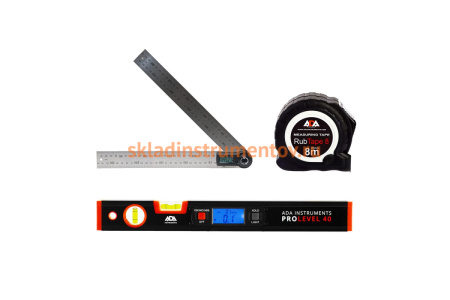 Комплект ADA: цифровой уровень ProLevel 40 + рулетка RubTape 8 + угломер AngleRuler 30 А00620
