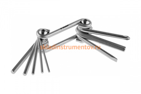 Набор имбусовых складных ключей Зубр Мастер 8-в-1 Cr-V сталь сатинированное покрытие HEX 2-6 мм SL 5 мм PH2 27420-H8