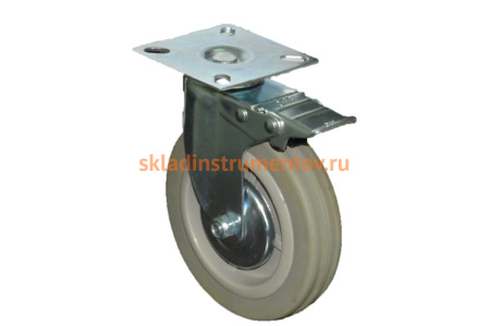 Колесо аппаратное поворотное с тормозом SCGB93 (75 мм; серая мягкая резина) MFK-TORG 5054075М