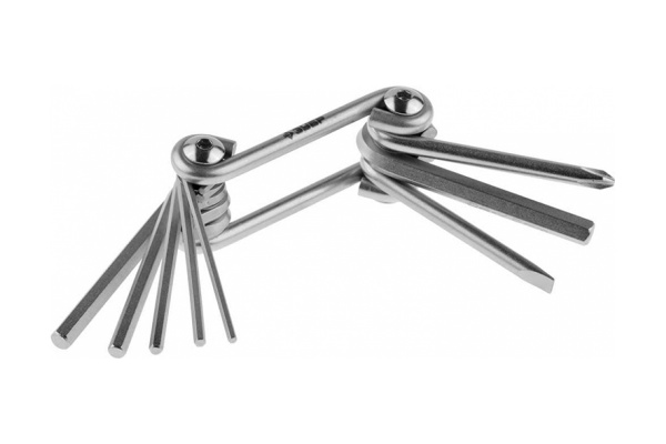 Набор имбусовых складных ключей Зубр Мастер 8-в-1 Cr-V сталь сатинированное покрытие HEX 2-6 мм SL 5 мм PH2 27420-H8