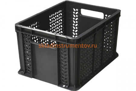 Ящик Тара.ру п/э 400х300х230 перфорированный, с ручками, чёрный 19449