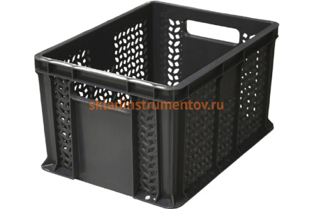 Ящик Тара.ру п/э 400х300х230 перфорированный, с ручками, чёрный 19449 Ящик Тара.ру п/э 400х300х230 перфорированный, с ручками, чёрный 19449