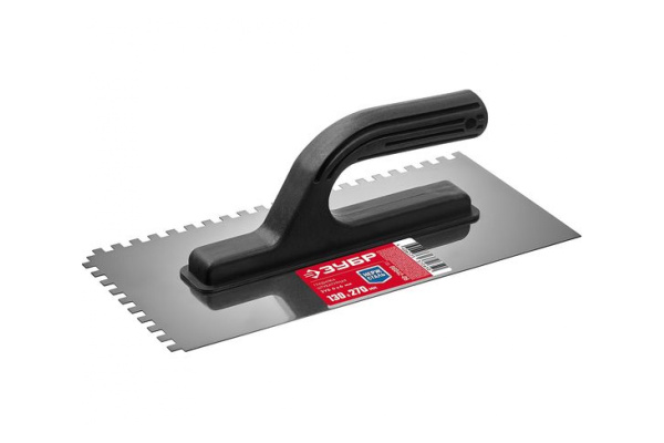 Гладилка Мастер Зубр 130x270 мм, 6x6 мм, штукатурная зубчатая нержавеющая с пластиковой ручкой 08042-06