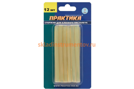 Клей желтый, прозрачный (12 шт; 7х100 мм) для клеевого пистолета ПРАКТИКА 641-626