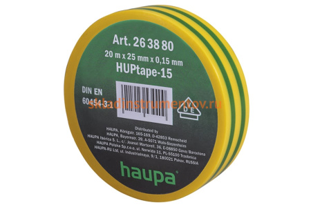 Изолента ПВХ HAUPA цвет желто-зеленый, шир.25 мм, длина 20 м, d 74 мм 263880