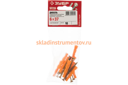 Дюбель универсальный с оцинкованным шурупом 10 шт. (6х37 мм; ТФ6)  Зубр 4-301196-06-037
