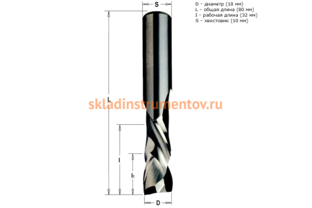 Фреза спиральная монолитная (10x32x80 мм; хвостовик 10 мм; RH) CMT 190.100.11