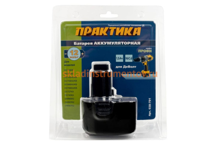 Аккумулятор (12 В; 1.5 А*ч; NiCd) для инструментов DeWALT, B&D блистер ПРАКТИКА 038-791