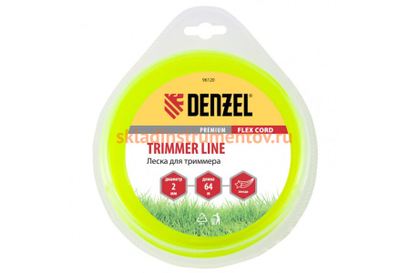Леска для триммера звезда 2 мм х 64 м блистер FLEX CORD DENZEL 96120