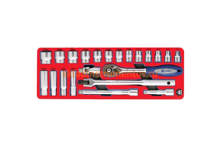 Набор торцевых головок 3/8” с принадлежностями, ложемент, 22шт МАСТАК 5-003222