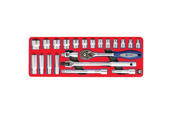 Набор торцевых головок 3/8” с принадлежностями, ложемент, 22шт МАСТАК 5-003222