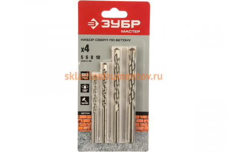 Набор сверл "ПРОФИ" (4 шт.) по бетону ЗУБР 2922-H4
