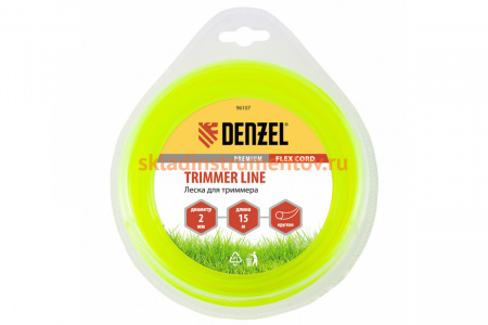Леска для триммера круг 2 мм х 15 м блистер FLEX CORD DENZEL 96107