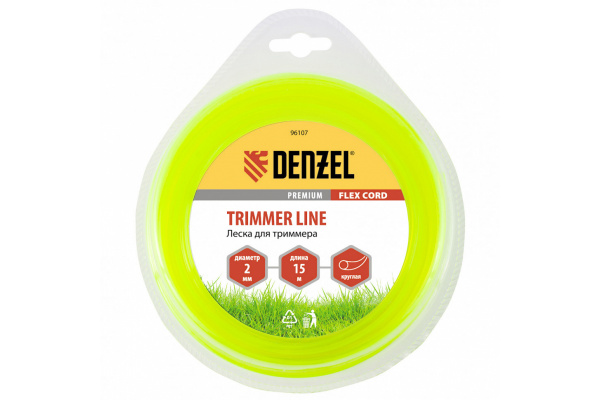 Леска для триммера круг 2 мм х 15 м блистер FLEX CORD DENZEL 96107