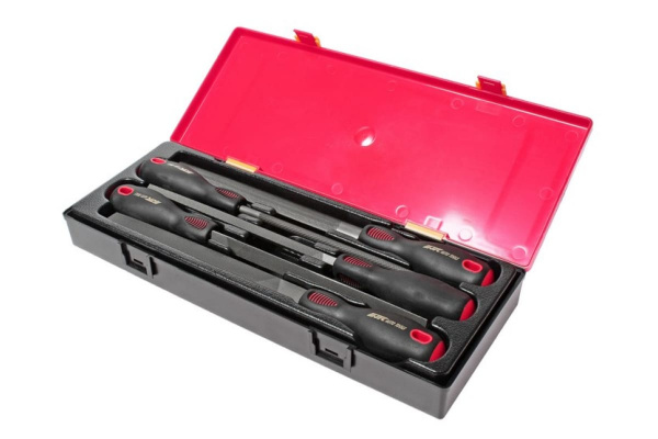 Набор разнопрофильных напильников с пластиковыми рукоятками 200 мм (5 предметов в кейсе) JTC K8052