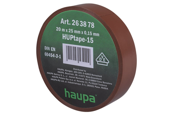 Изолента ПВХ HAUPA цвет коричневый, шир.25 мм, длина 20 м, d 74 мм 263878
