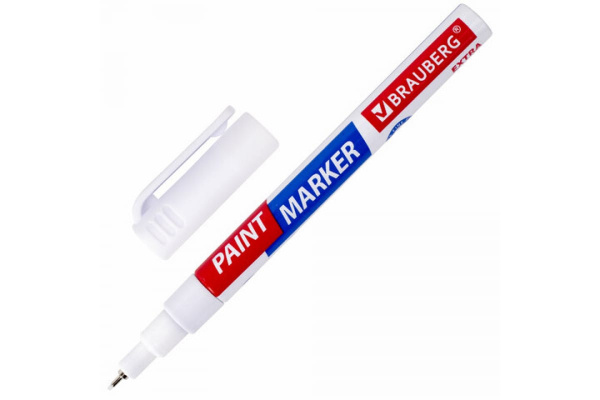 Лаковый маркер-краска BRAUBERG EXTRA paint marker 1 мм, белый улучшенный, нитро-основа, 151959