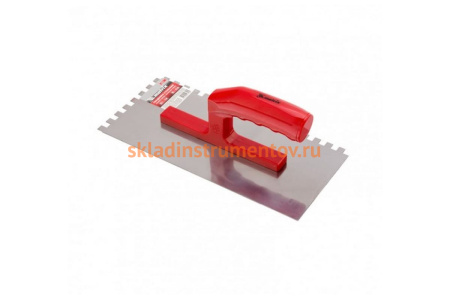 Гладилка стальная, 280 х 130 мм, зеркальная полировка, пластмассовая ручка, зуб 10 х 10 мм MATRIX 86779