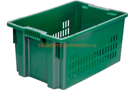 Ящик Тара.ру п/э 600х400х300 дно сплошное, стенки перфорированные, зелёный 05419